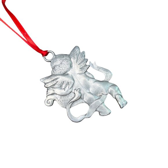 Seagull Pewter Angel & Cherub Christmas Ornaments Set Of 3 Red Ribbon Canada - Picture 8 of 12